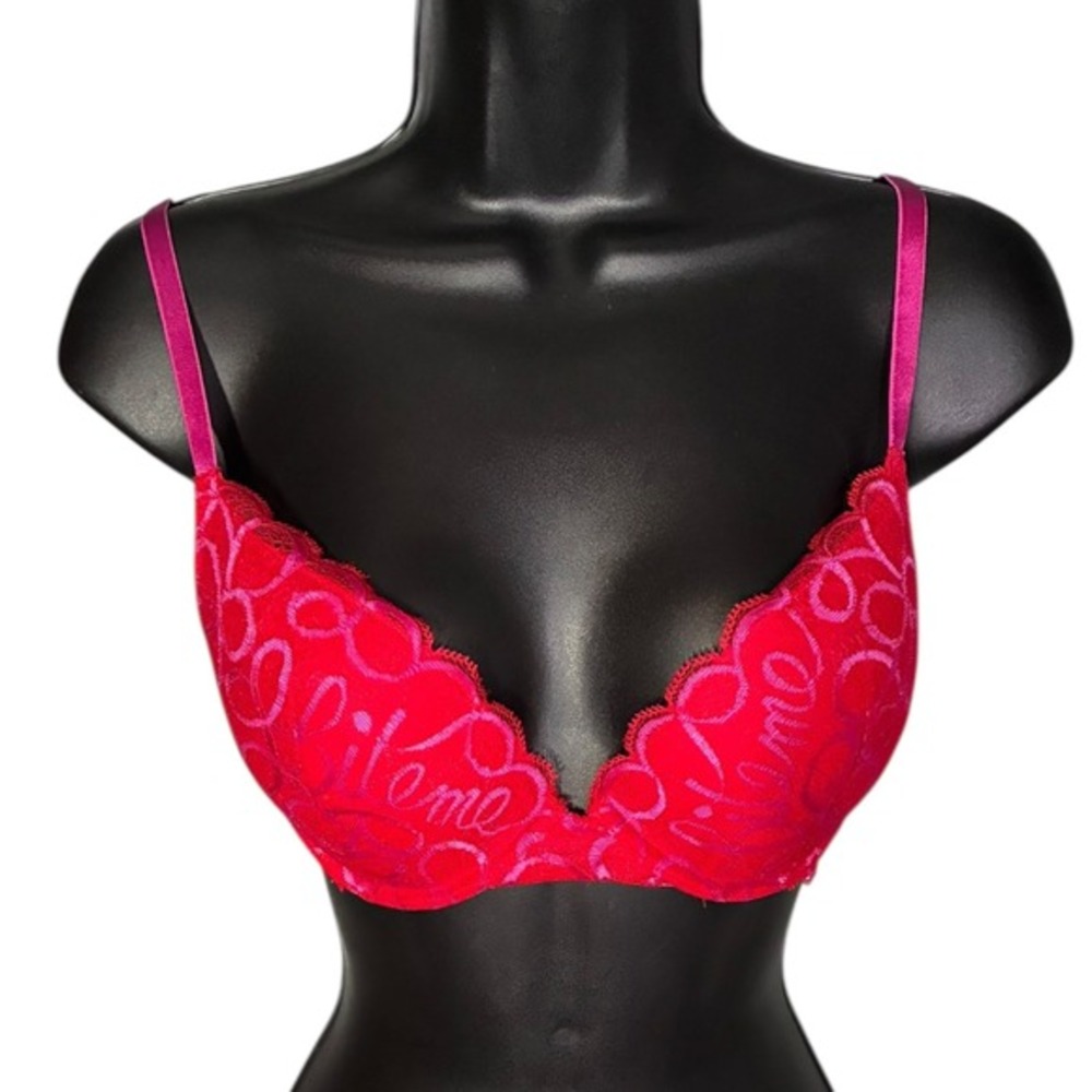 Savage X Fenty Lace Logo Push-Up Bra 32D Red Hot Narrow‎ Band Boudoir NWT